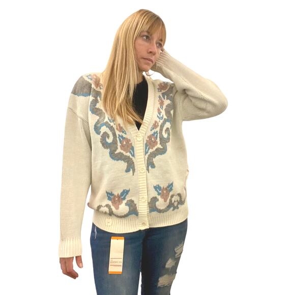 NOS 90's Vintage Oversized Cardigan Sweater with Roses size Large - Picture 3 of 5